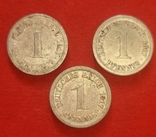 Seltenes Set: 3x 1 Pfennig 1917 (Kriegsgeld) &ndash; inkl. Pr&auml;gest&auml;tte "E"