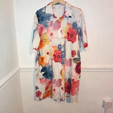 Womens Dress White Size XL UK 20 22 Red Shirt Floral Print Artsy Shift Boho