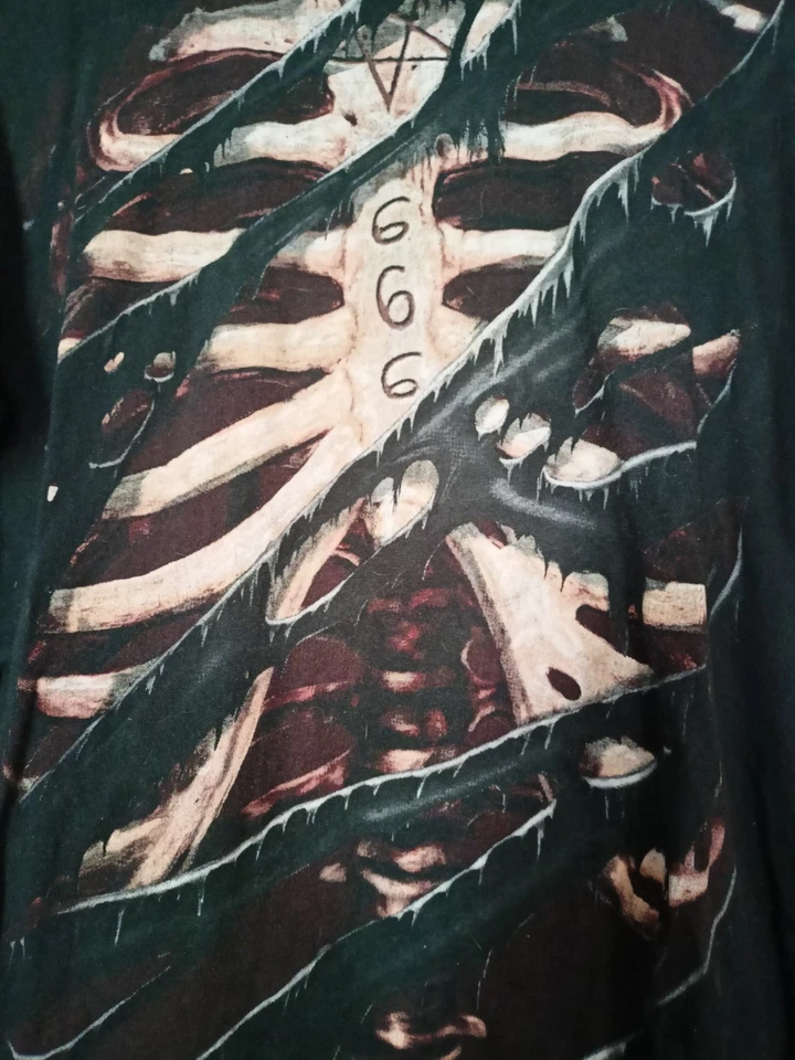 Spiral T-shirt Uomo - Bone Rips 666 Pentagramma Ossa - Metal Dark Goth - M - Imagen 2 de 4