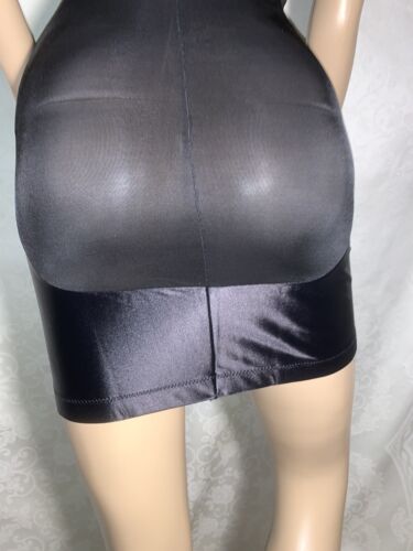 36 DD NOS New Vtg Short Tight Black Satin Open Girdle Bra Slip One Pc Shaper - Picture 7 of 10