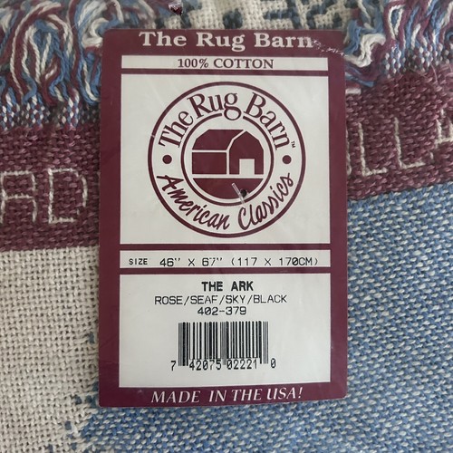 Manta tejida de colección The Rug Granero Arca de Noé años 90 algodón flecos de Estados Unidos nueva con etiquetas - Imagen 2 de 13