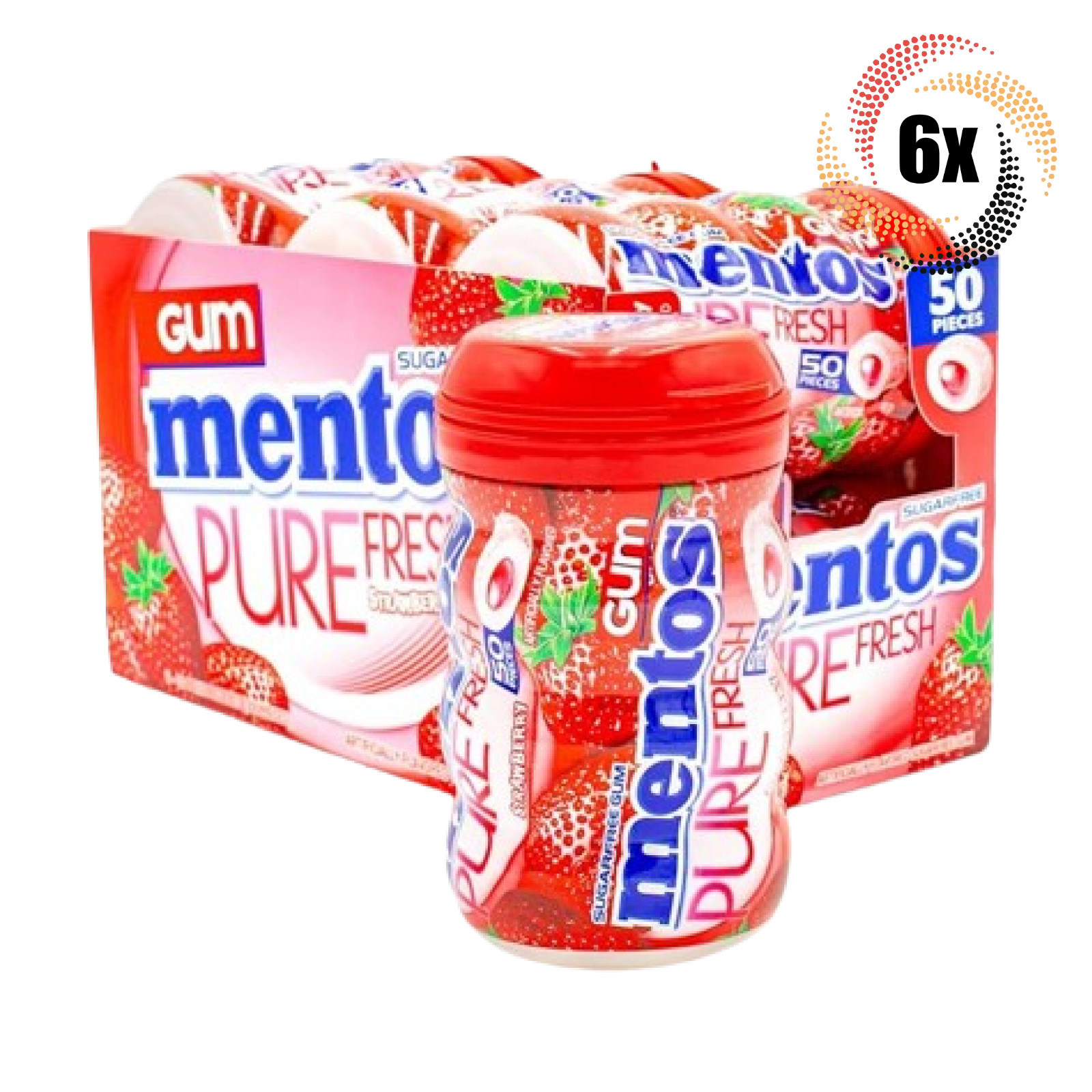 Полная коробка из 6 бутылок жевательной резинки Mentos Pure Fresh Strawberry по 50 штук в каждой 353 унции 8790₽