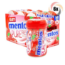 Full Box 6x Bottles Mentos Pure Fresh Strawberry Gum  50 Pieces Each  3.53oz