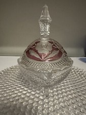 Gorgeous!!! 1970's Red Rose Glass Sugar Candy Bowl With Lid & Feet!