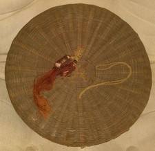 ASIAN SEWING BASKET LID W/ TASSEL THREAD VINTAGE Asian
