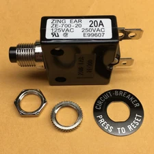 NEW Zing Ear 20 Amp Push Button Thermal Circuit Breaker 12-50VDC 125-250VAC 20A