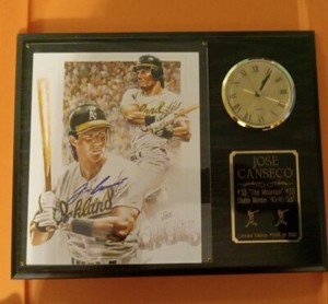 Signed Jose Canseco large wood plaque with Clock Limited Edition Certification. 