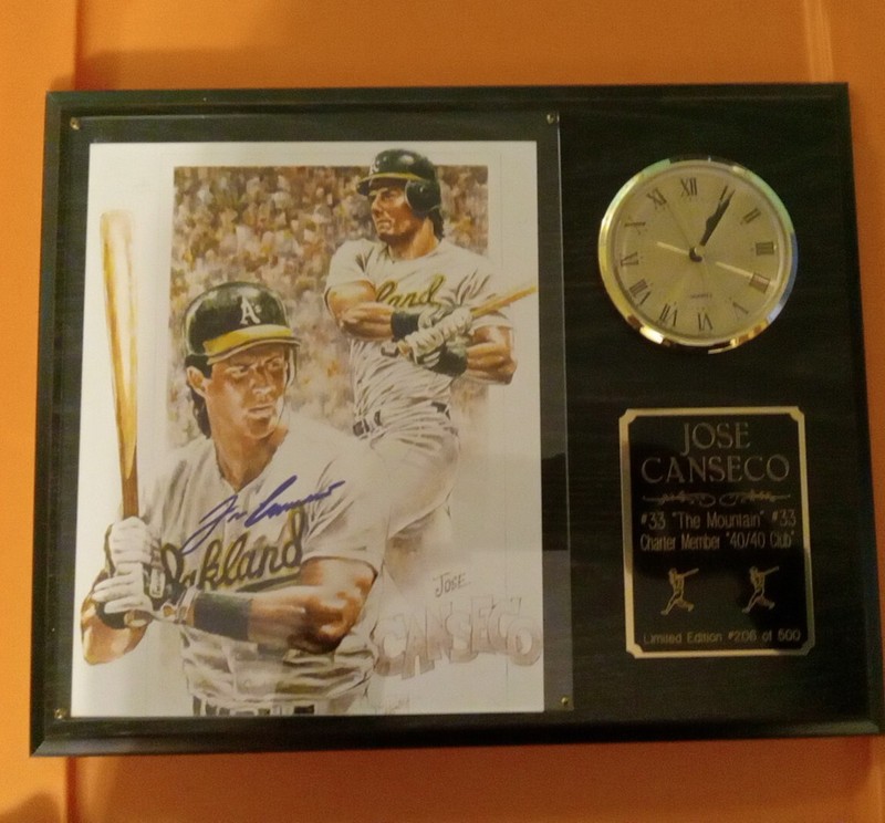 Signed Jose Canseco large wood plaque with Clock Limited Edition Certification. 