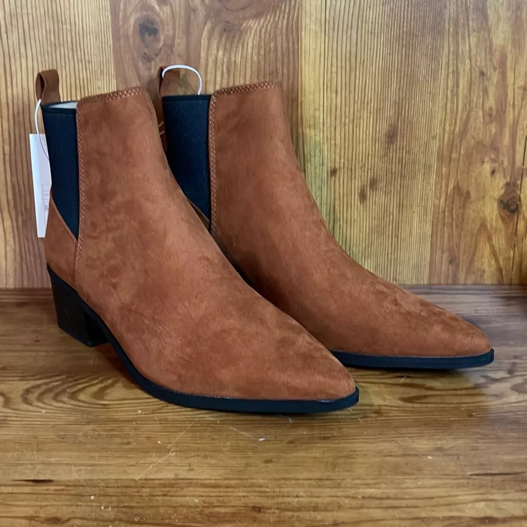 A new day Women s Gwen Low Shaft Heeled Boots Cognac and Black size 9.5 NEW eBay