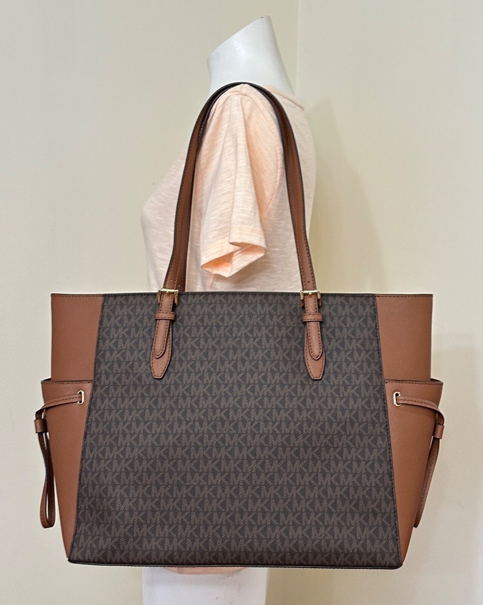 Michael Kors Gilly Travel MK Brown Large Drawstring Top Zip Tote