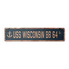 USS WISCONSIN BB 64 Vintage Street Sign us navy ship veteran sailor rustic gift