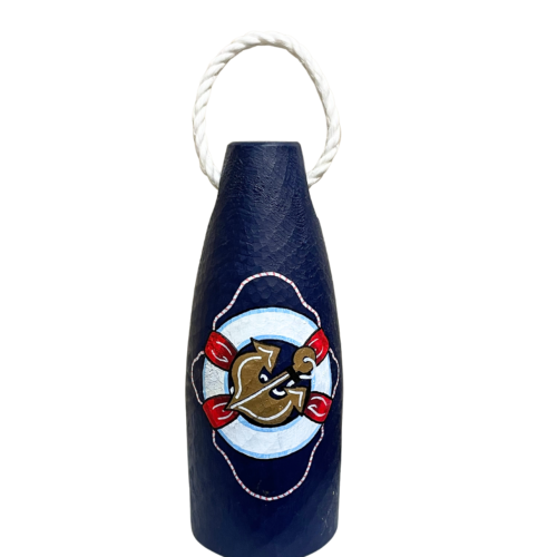 Navy Painted Buoy with Life Ring Anchor Wood Fishing Buoy with Nylon Rope Hanger - Foto 1 di 2