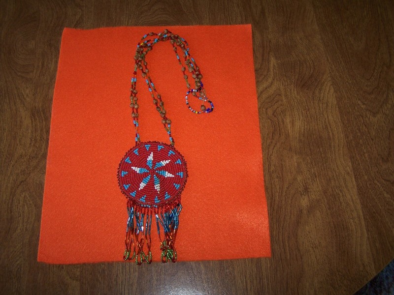 VINTAGE NATIVE AMERICAN 3" BEADED MANDELA NECKLACE
