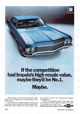 1970 Chevrolet Impala Blue 2-door Touts High Resale Value Vtg Magazine Print Ad
