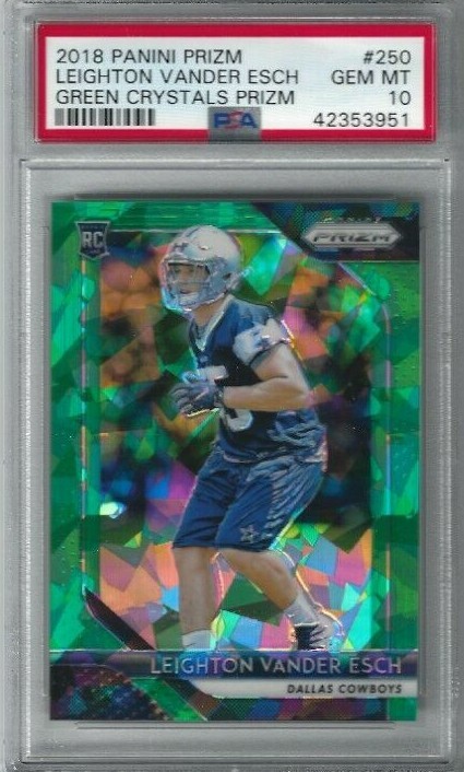 2018 PANINI PRIZM #250 LEIGHTON VANDER ESCH PSA 10 GEM MINT GREEN CRYSTALS /75