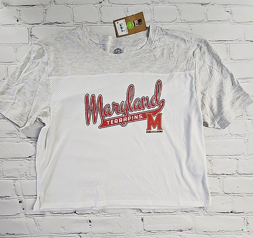 Maryland Terrapins NCAA SS Cropped Mesh Jersey Tee T-Shirt Womens L - NEW