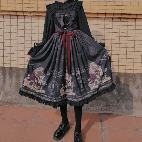 Costume cosplay vestito lolita gotico donna ragazza kawaii volant slip vintage nero - Foto 1 di 11