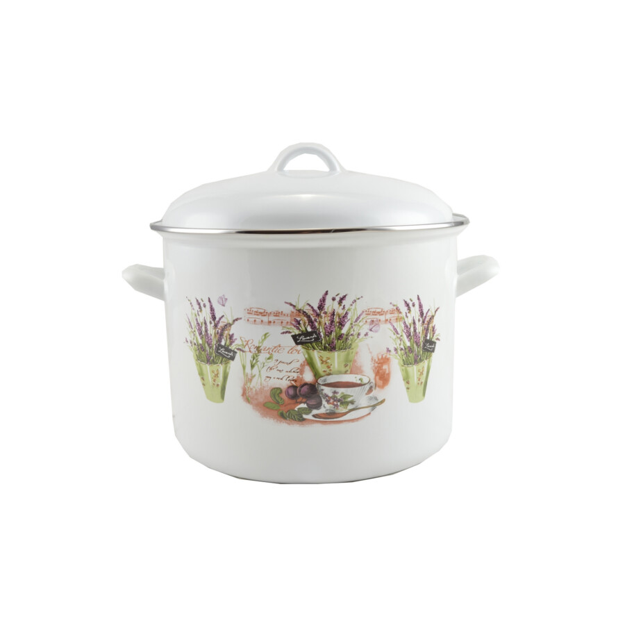 Emaille Topf 9L Lavendel - Suppentopf Für Induktion Mit Deckel, Rustikales Design