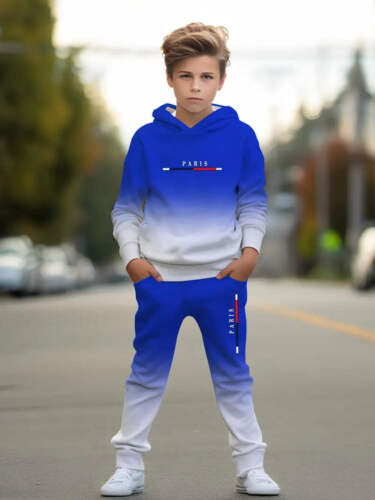 Boys’ Sporty Blue 3D Print Hoodie & Jogger Set
