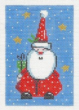Santa with Stars Christmas handpainted 18 mesh Needlepoint Ornament Canvas LEE