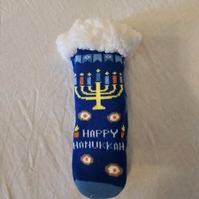 NWT Hanukkah Menorah Sherpa Lined Gripper Nonslip Slipper Socks Kids Child Size