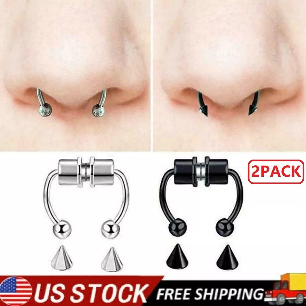 2 Piece Fake Nose Ring Goth Punk Lip Ear Clip On Septum Piercing Hoop Lip  Hoop | eBay