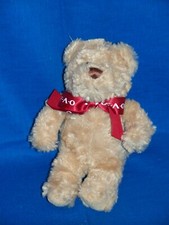 FAO Schwarz plush Teddy Bear red ribbon bow 8" beanbag mini metal button