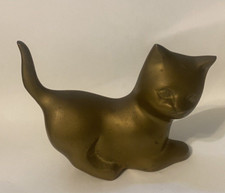 Vintage Metal Cat Pounce Ready Art Deco Kitty Feline Figurine Tail up Arch Back