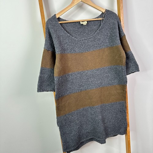 Witchery Knit Dress Womens Medium Grey & Brown Long Sleeve Wool Blend Pockets - Picture 2 of 11