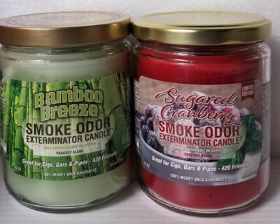 Smoke Odor 13 oz Candles 2 Fragrances Set Bamboo Breeze/Sugared Cranberry.