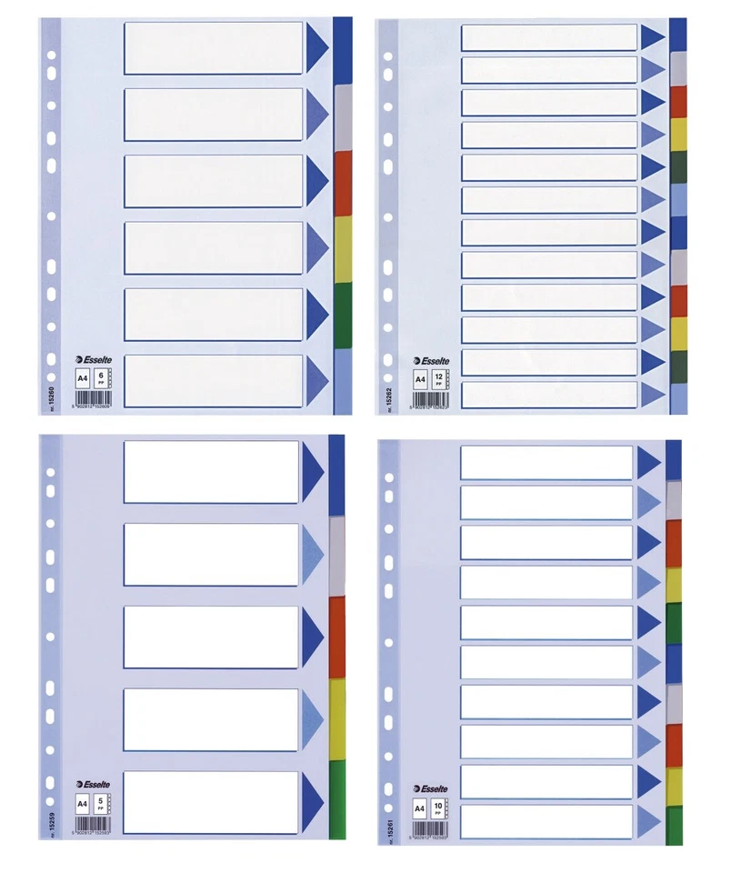 Esselte Ordner Register blanko weiß DIN A4 Kunststoff 5,6,10,12 teilig wählbar