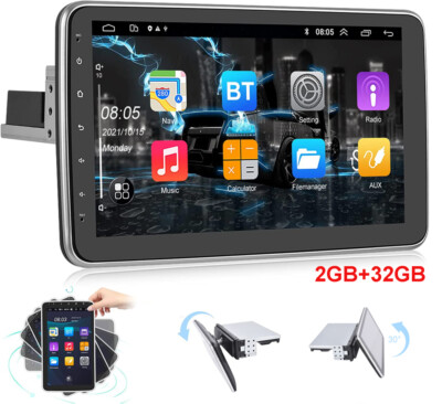 Single 1 DIN Rotatable 10.1'' Android 10 Touch Screen Car Stereo Radio GPS Wifi
