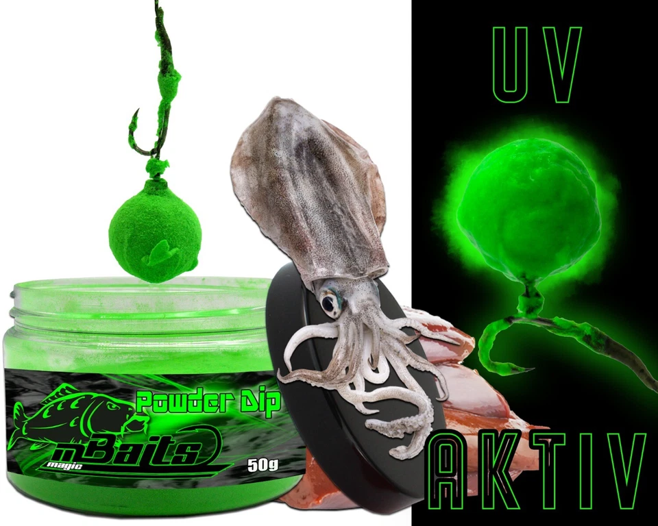 ANGEL-BERGER Magic Baits Fluo Powder Dip Green Natural Squid & Liver Boilie Dip