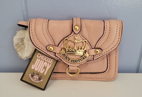 NWT Vintage Juicy Couture Gold Crown Logo Leather Pink Wallet Y2k