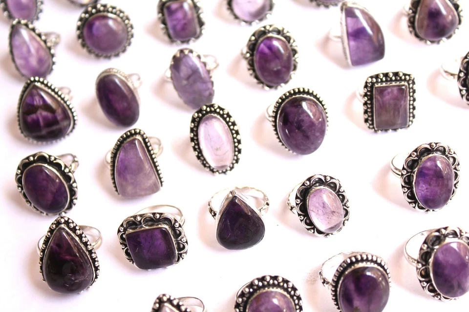 Anillos de piedras preciosas de amatista anillos hechos a mano anillos superpuestos de plata para mujer T@-17 Foto 4 de 4