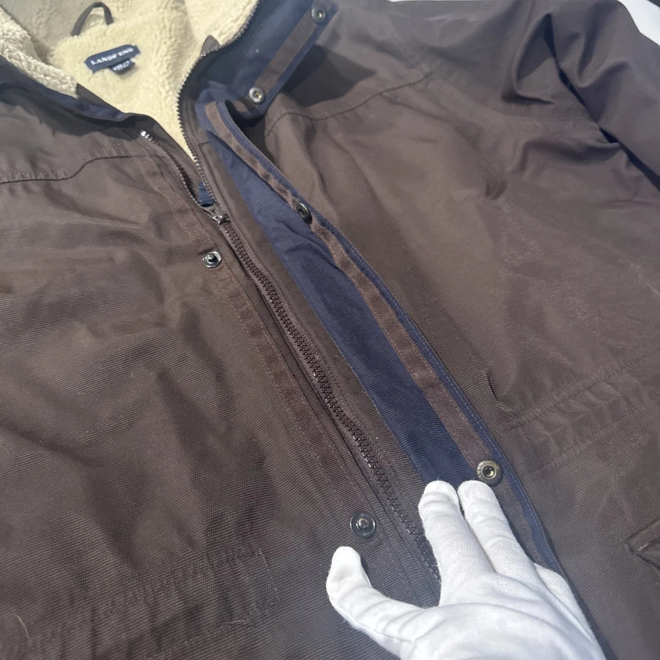 Lands End Heavy Coat Men 2XL Fleece Lined Zip Detachable Hood - Image 4 of 4