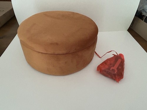 Small Velvet Storage Footstool Ottoman - 360 Degree Wheels - Caramel - Picture 4 of 5