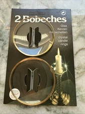 Glass Bobeche set of 2 Gold Rim taper candles / drip collar wax catcher New