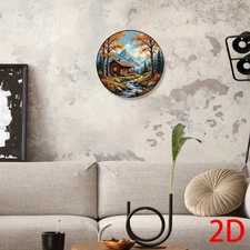 1pc Vintage Cabin in Autumn Forest - Rustic Metal-like Aluminum Wall Art Sign wi