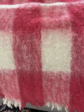 Vintage All Mohair Pile Tartan Pink  Ivory Luxury 72  x 19  Scarf Pristine Warm