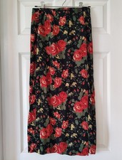 Vintage 90s Black Floral Maxi Wrap Skirt Red Roses Foliage Grunge Cottage Core