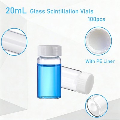 100x20mL Scintillation Vial Borosilicate Glass Counting Vials Polyethylene Liner