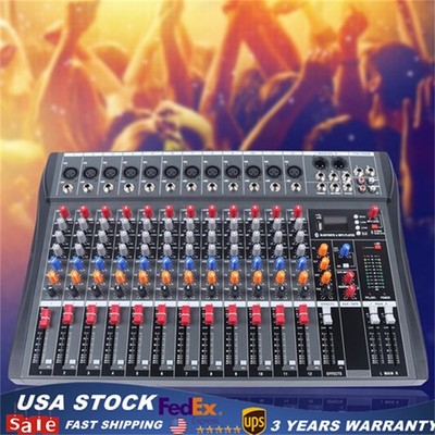 12 Channel Audio Mixer Bluetooth USB DJ Sound Mixing Console Amplifier Studio