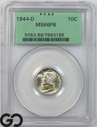 1944-D Mercury Dime, Full Split Bands, PCGS MS 66 FB ** Green Label!