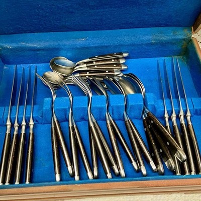 Vintage, Rostfrei, Germany Flatware-Cutlery Set with Wooden Handles -Service fo