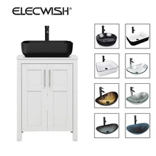 24'' Bathroom Vanity Free Standing Cabinet w/ Countertop Vessel Sink Faucet set