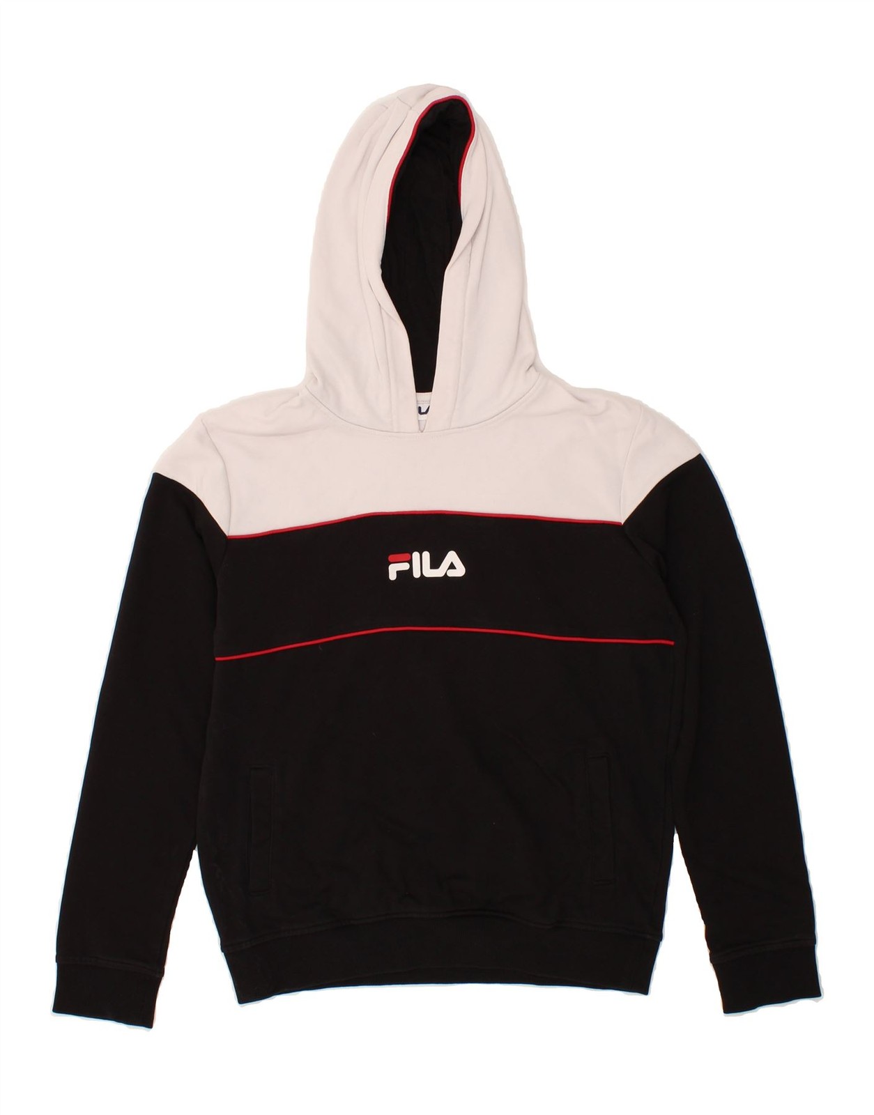 FILA Felpa con Cappuccio Ragazzo Maglione 15 16 Anni Nero Colourblock Cotone BU09