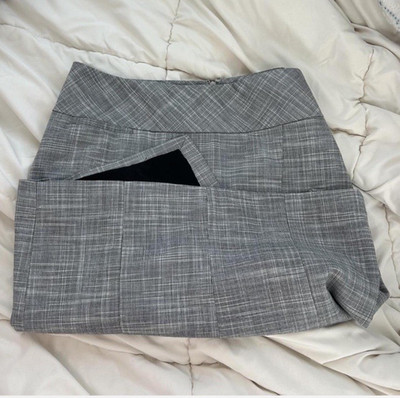 Express Design Studio Gray Plaid Pencil Knee Skirt 2 Lined Back Zip Slit