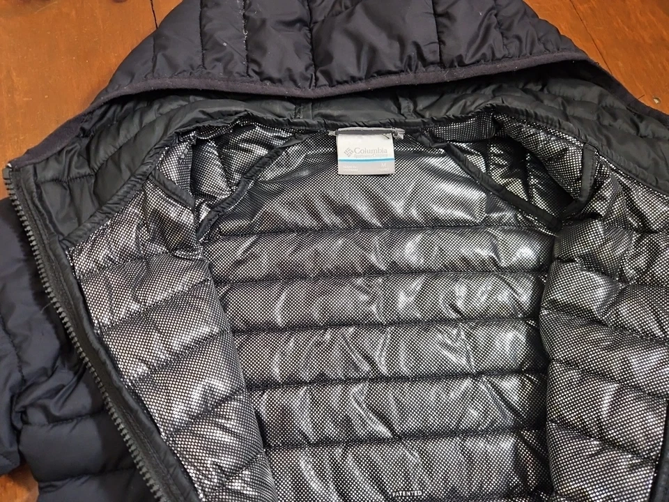 COLUMBIA Kid s Synthetic Puffy Coat Long Hooded Size Medium 8/10 Black A12 - Image 3 of 4
