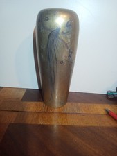 Japanese Meiji Bronze Vase  Mixed Metal Inlaid Rooster Signed 19th C